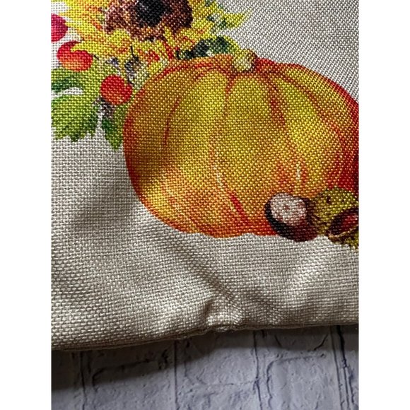 Happy Thanksgiving Day Fall Leaves Throw Pillow Cover Autumn Pumpkin Sunflowers - Picture 2 of 6